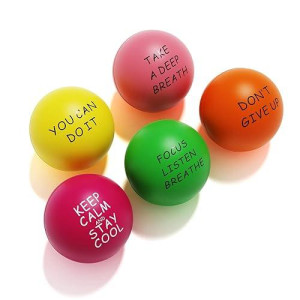 Lumarice Stress Balls (5 Pack) For Kids And Adults - Stress Relief Balls With Motivational Quetos - Hand Exercise Balls To Relieve Anxiety And Stress