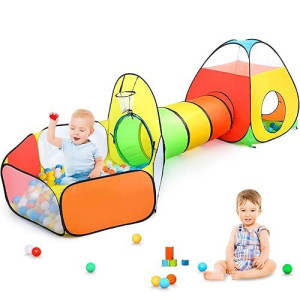 Pigpigpen 3 In 1 Kids Play Tent With Play Tunnel, Ball Pit, Basketball Hoop For Boys & Girls, Toddler Pop Up Playhouse Toy For Baby Indoor/Outdoor, Gift For Year Old Child (Rainbow 3Pc Play Tent)