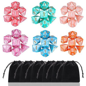 Surhugvy Dnd Dice, 6 X 7 (42 Pieces) Polyhedral Dice Set For Dungeons And Dragons Dnd Rpg Mtg Table Games With 6 Pack Black Bags