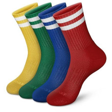 Monfoot Women'S And Men'S 4 Pairs Athletic Cushion Crew Socks Striped Small, Multipack