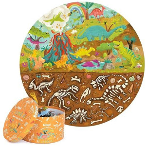 Boppi Dinosaurs Round Jigsaw Puzzle With 100% Recycled Card T-Rex Stegosaurus And Triceratops Fossils 150 Pieces For Children 5 6 7 8 Years 58Cm Diameter