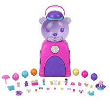 Polly Pocket Travel Toy, Gumball Bear Playset With 2 Micro Dolls And 26 Surprise Accessories, Animal Toy Compact