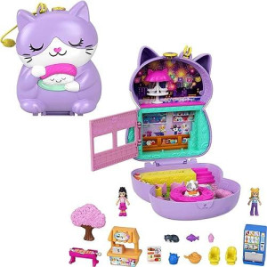 Polly Pocket Compact Playset, Sushi Shop Cat With 2 Micro Dolls & Accessories, Travel Toys With Surprise Reveals