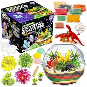 Original Stationery Grow Your Own Crystal Dinosaur Terrarium Kit, Fun Crystal Growing Kit With 4 Dino Figurines And Seeds To Grow 3 Crystals For Kids
