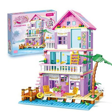 Pusiti Girls Building Blocks Dream House Toys 573 Pieces Seaside Beach Villa Friends Building Set Educational Holiday Cottage Construction Bricks Toys