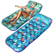 Finduwill Inflatable Pool Floats Raft, 2 Pack Pool Floats With Headrest For Adults, X-Large, Cooling Pool Floaties Contour Lounger (Monstera Green & Monstera Blue)