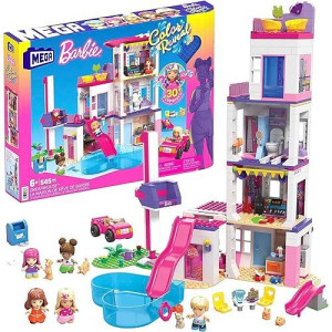 Mega Barbie Color Reveal Building Toy Playset For Kids, Dreamhouse With 545 Pieces, 30+ Surprises, 5 Micro-Dolls, Accessories And Furniture