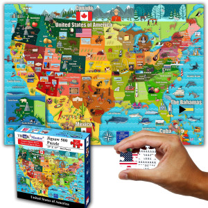 Think2Master Colorful United States Map 500 Pieces Large Format Jigsaw Puzzle For Kids 12+, Teens, Adults & Families. Great Gift For Stimulating Interest In The Usa Map. Size: 26.8