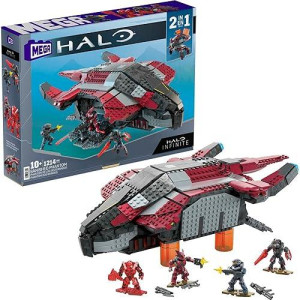 Mega Halo Infinite Toys Vehicle Building Set, Banished Phantom Aircraft With 1214 Pieces, 4 Micro Action Figures And Accessories