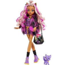 Monster High Doll, Clawdeen Wolf With Purple Streaked Hair In Signature Look With Fashion Accessories & Pet Dog Crescent