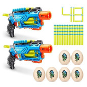 Dino Attack Dino Striker (2 Pack + 48 Darts + 6 Shooting Targets) By Zuru, X-Shot Blue Foam Dart Blaster, Toy Blaster, Automatic Rotating Barrel, Slam Fire, Toys For Boys, Kids, Teens (Blue)
