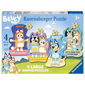 Ravensburger Bluey 4 Large Shaped Jigsaw Puzzles (10, 12, 14, 16 Piece) For Kids Age 3 Years Up