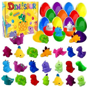 Joicee 24Pcs Dinosaur Squishy Toy Prefilled Easter Eggs, Kawaii Mochi Squishies Stress Relief Toys Filled Plastic Easter Eggs?For Easter Basket Stuffers Party Favor Egg Hunt For Kids