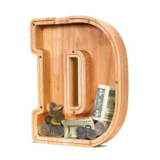 SummiDate Wooden Letter Piggy Bank Piggy Bank for Boys girls Toddler Alphabet D Money Bank coin Bank Birthday gift for Kidschildrens Day gift(Initial-D)
