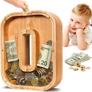 Summidate Wooden Letter Piggy Bank| Piggy Bank For Boys Girls Toddler| Alphabet O Money Bank| Coin Bank Birthday Gift For Kids|2024 Graduation Money Box (O)