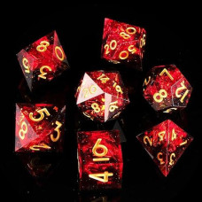 Yemeko Dnd Dice Set Handmade 7 Accessories Sharp Edge Dice For Dungeons And Dragons Ttrpg Games, Multi-Sided Rpg Polyhedral Resin Sharp Edge Dice Roleplaying Games Shadowrun Pathfinder Mtg(Black Red)