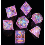 Dnd Dice Set Handmade 7 Accessories Sharp Edge Dice For Dungeons And Dragons Ttrpg Games, Multi-Sided Rpg Polyhedral Resin Sharp Edge Dice Roleplaying Games Shadowrun Pathfinder Mtg(Pink Purple)