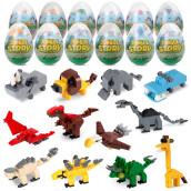 Thinkmax 12Pcs Easter Eggs Prefilled With Jungle Animals And Dinosaurs Building Blocks For Easter Basket Stuffers, Easter Party Favor, Easter Eggs Hunt, Classroom Prize Supplies