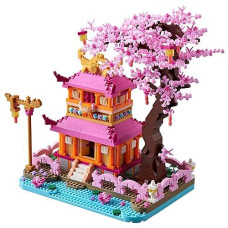 Cherry Blossom Bonsai Tree Mini Bricks Building Set, Japanese Tree House Micro Blocks Model For Adults, Flowers House Decorative Architectural Models Gift Toy For Children Age Of 14+