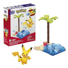 Mega Pokemon Action Figure Building Toys Set, Pikachu'S Beach Splash With 79 Pieces, 1 Poseable Character, Gift Idea For Kids