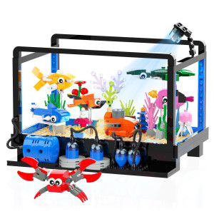 Tenhorses Fish Tank Building Block Set, Lighting Aquarium Sets Including Marine Life, A Submarine And A Treasure Chest, Building Block Toy For 6+, Gift For Sea Lovers.
