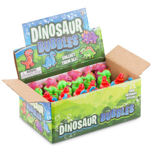 Dinosaur Bubbles Party Favors For Kids - (24-Pack Bulk) Assorted 3-Inch Dino Bubble Bottles With Bubble Wands, Outdoor Summer Toy For Birthday Goodie Bags, Easter Baskets & Prizes