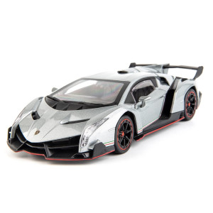 Wakakac Diecast Car For Lamborghini Veneno Model Car 1/24 Scale Sports Toy Vehicle Door Can Be Opened Toy Car Front Wheel Steerable (Gray)