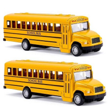 Dunriog Toys 2 Pack 5.5'' Pull Back School Bus, Die-Cast Metal Toy Vehicles With Bright Yellow For Kids Boys Girls