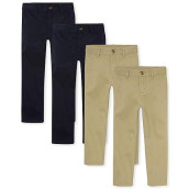 The Children'S Place Boys Stretch Chino Pants, Flax/New Navy 4-Pack, 12(Husky)