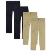 The Children'S Place Boys Stretch Chino Pants, Flax/New Navy 4-Pack, 10(Slim)
