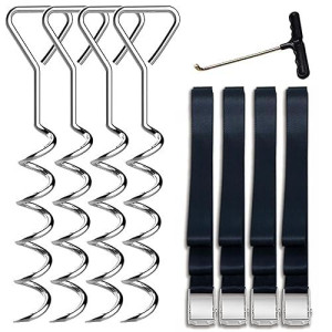 Eurmax Usa Trampoline Stakes Heavy Duty Trampoline Parts Corkscrew Shape Steel Stakes Anchor Kit With T Hook For Trampolines -Set Of 4 Bonus 4 Strong Belt,Orange