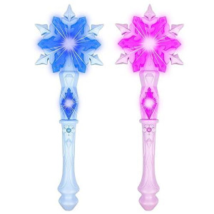 Light Up Frozen Snowflake Wand With Sound(Motion Sensitive) Magic Toy For Kids Girls Princess Party Favors Costume Cosplay Accessories 2 Pieces Blue & Pink