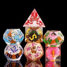 Cusdie Sharp Edges Dnd Dice, 7 Pcs D&D Dice, Handcrafted Polyhedral Dice Set, For Role Playing Game Mtg Pathfinder (Colorful Donut)