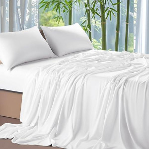 Shilucheng 4-Piece Sheets Set,Rayon Derived From 100% Bamboo_,Cooling & Soft Bed Sheets, Luxury Bedding Sheets & Pillowcases, 16 Inch Deep Pockets (King,White)