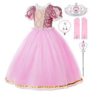 Jerrisapparel Girls Princess Costume Birthday Party Cosplay Purple Dress With Accessories (Pink With Accessories, 6)