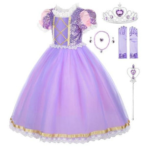 Jerrisapparel Girls Princess Costume Birthday Party Cosplay Purple Dress With Accessories (Purple 2 With Accessories, 4T)