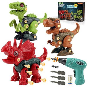 Free To Fly Dinosaur Toys Gifts For 3 4 5 6 7 8 Year Old Boys: Stem Dinosaur Toy For Kids 3-5 Girls Toddler Building Learning Eductional Construction Take Apart Dino Toys With Electric Drill Birthday