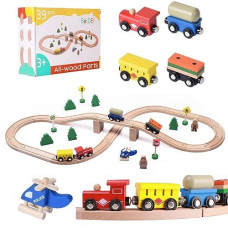 Betdef Wooden Train Set,39 Pcs-With All-Wood Train Tracks With Double Sided Wooden Tracks And Color Box For 3+ Year Old Boys And Girls Toddler-Fits Thomas Brio Melissa And Doug� (39Pc)