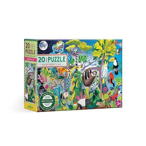 Eeboo: Rainforest Life 20 Piece Jigsaw Puzzle, Aids In Development Of Pattern, Shape, And Color Recognition, Offers Children A Challenge, Perfect For Ages 5 And Up