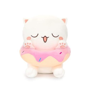 Aixini Donut Cat Plush Kitty Doughnut Stuffed Animal, Soft Cute Kawaii Cat Kitten Plushie For Kids 10Inch (White,B)