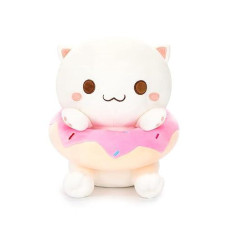 Aixini Cute Plush Donut Cat Stuffed Animal, Super Soft Kawaii Cat Kitten Plushies For Kids 10Inch (White,A)