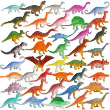 Fingooo 39 Piece Mini Dinosaur Figures, Assorted Vinyl Plastic Dinosaur Toys For Easter Gifts Dino Party Cake Toppers
