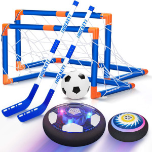 Hot Bee 3-In-1 Hover Hockey Soccer Gifts For Boys 4-6-8, Rechargeable Led Lights Floating Hover Soccer Hockey Ball Set, Indoor Outdoor Sports Hockey Toys For 4 5 6 7 8 Years Old Boys