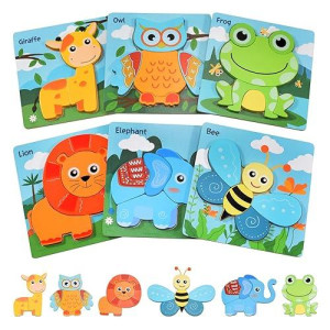 Yydeek Wooden Puzzles For Toddlers 3, 6 Pcs Animals Jigsaw Puzzles, Toddler Puzzles Gift For Boys And Girls, Educational Preschool Learning Toys, Montessori Toys For 3 4 5 6 Year Old