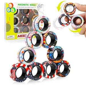 Mboutrising 9Pcs Magnetic Rings Fidget Toys Pack, Magnets Finger Rings For Adhd Stress Relief, Colorful Magical Fidget Rings For Training Autism Anxiety, Idea Gift For Adults Teens Kids