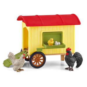 Schleich Farm World Mobile Chicken Coop Figure Playset - Realistic Farm Chicken Rooster And Chick With Coop And Eggs Playset, Creative Imagination Playtime For Boys And Girls, Gift For Kids Age 3+