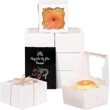 Qiqee Bakery Box With Window 4X4X2.5 4*4*2.5Inch/100Packs White Macaron Boxes Small Donut Pastry Boxes For Party Mini Cookie Boxes(5 Diferent Gift Include)