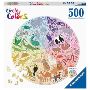 Ravensburger Circle Of Colors: Animals 500 Piece Round Jigsaw Puzzle | Uniquely Crafted Pieces | Softclick Technology | Engaging Artwork | Certified By The Forest Stewardship Council