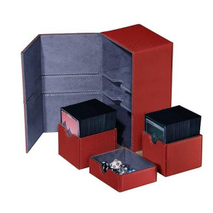 Scimi X-Large Sideloader Double Deck Box For 200+ Double Sleeved Cards Designed For Commander Decks With Spacious Toploading Tray And Dice Tray (Red)