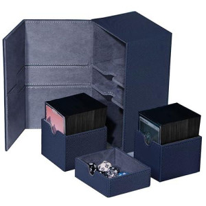 Scimi X-Large Commander Premium Double Deck Box For 200+ Sleeved Cards Pro Twin Flip Deck Case With 3 Tray Fits Mtg/Tcg/Ccg (Navy Blue)